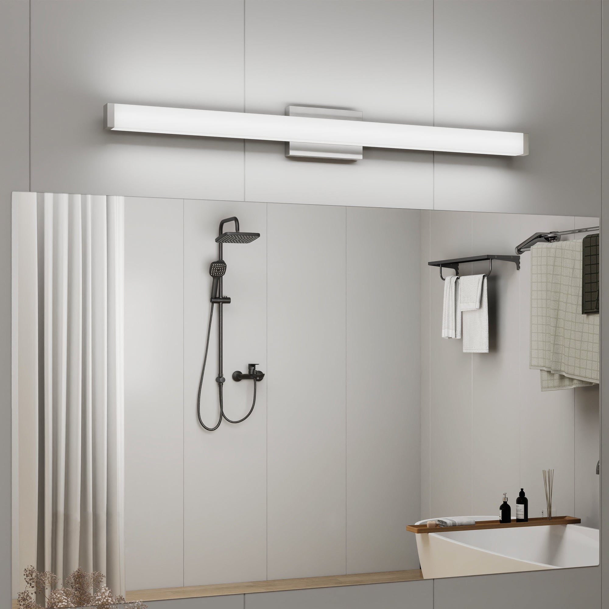 Bathroom Vanity Light Brushed Nickel Square LED 41 Inch 24W 6000K Cool