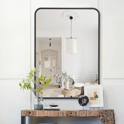 22x30 Inch Silver Metal Framed Rectangular Bathrrom Mirror For Wall.