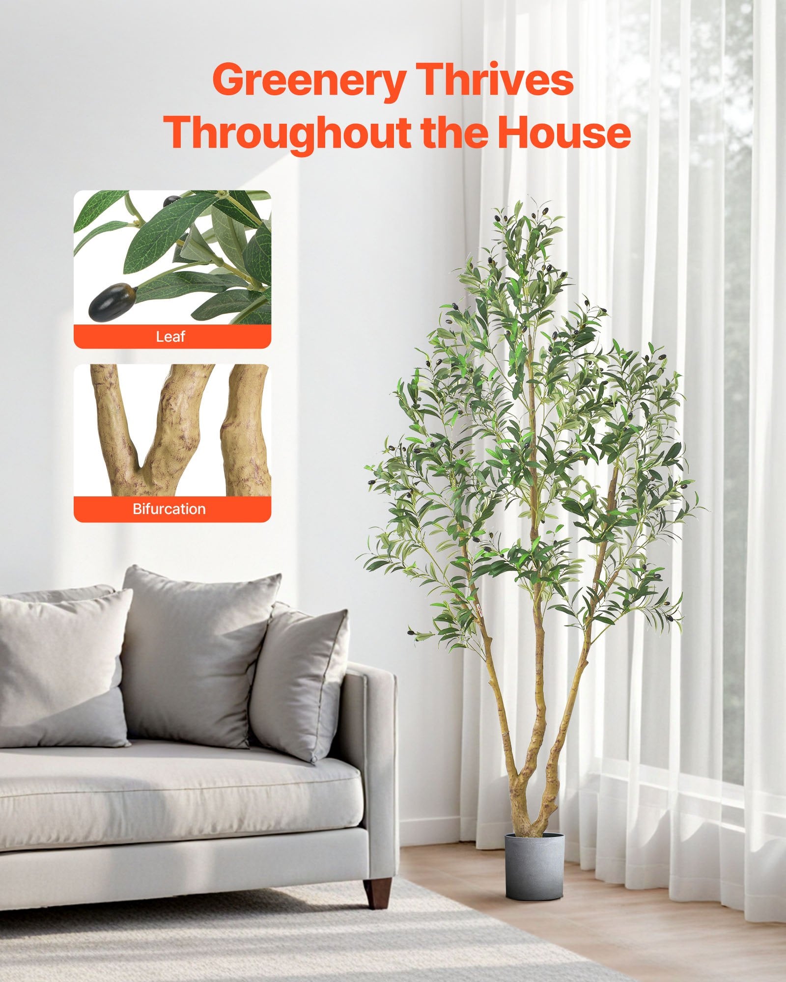 7FT Artificial Olive Tree Tall Fake Plant With Black Pot For Home Offi