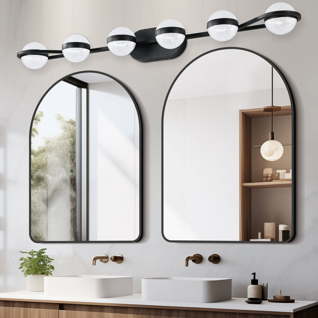 43in Black Minimalist LED Bathroom Vanity Light With Crystal Sand Acry