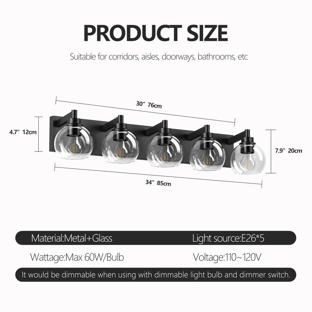 Bathroom Light Fixtures Over Mirror 5-Lights Bathroom Vanity Light Wit