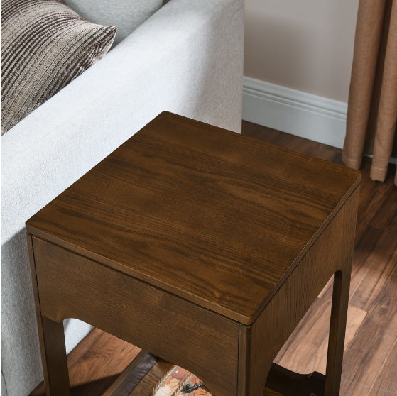 Small Wooden Side Table | Multi-Shelf Design