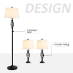 3 Piece Table Floor Lamp Set with Metal Pole