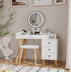 LED Glass Dressing Table Set | Extendable Side Design