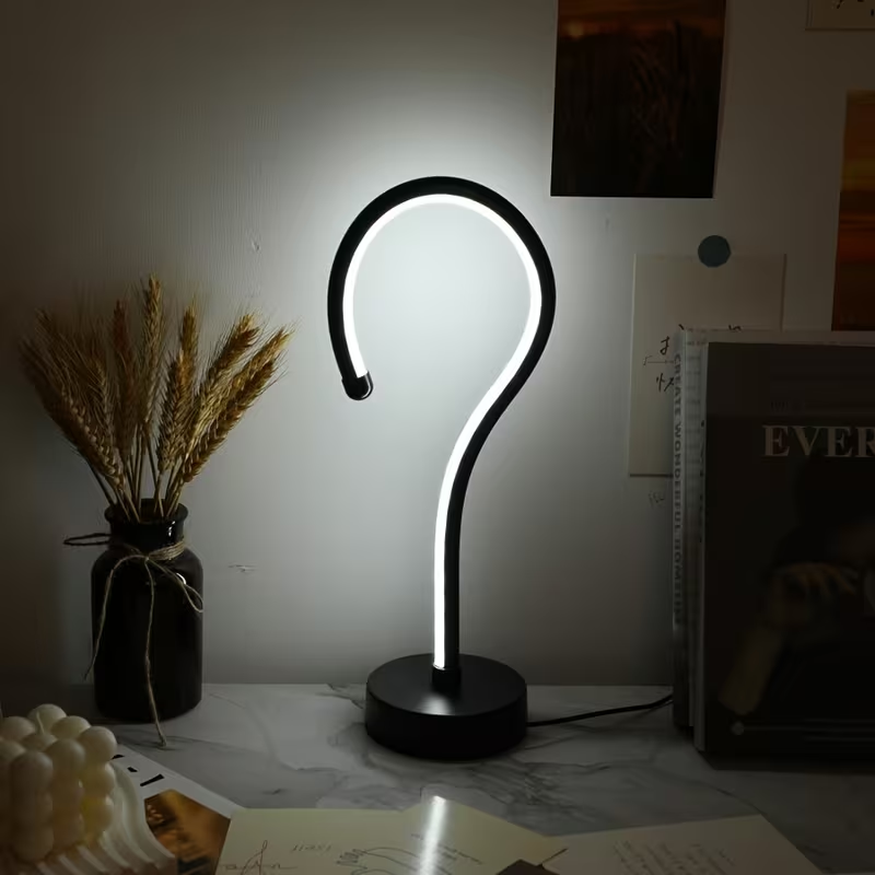 Question Mark LED Table Lamp, Sculptural Matte Black Accent Light, Set of 2