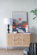 D15x26.7 Black Aluminum Table Lamp With Two Varying Round Accents And