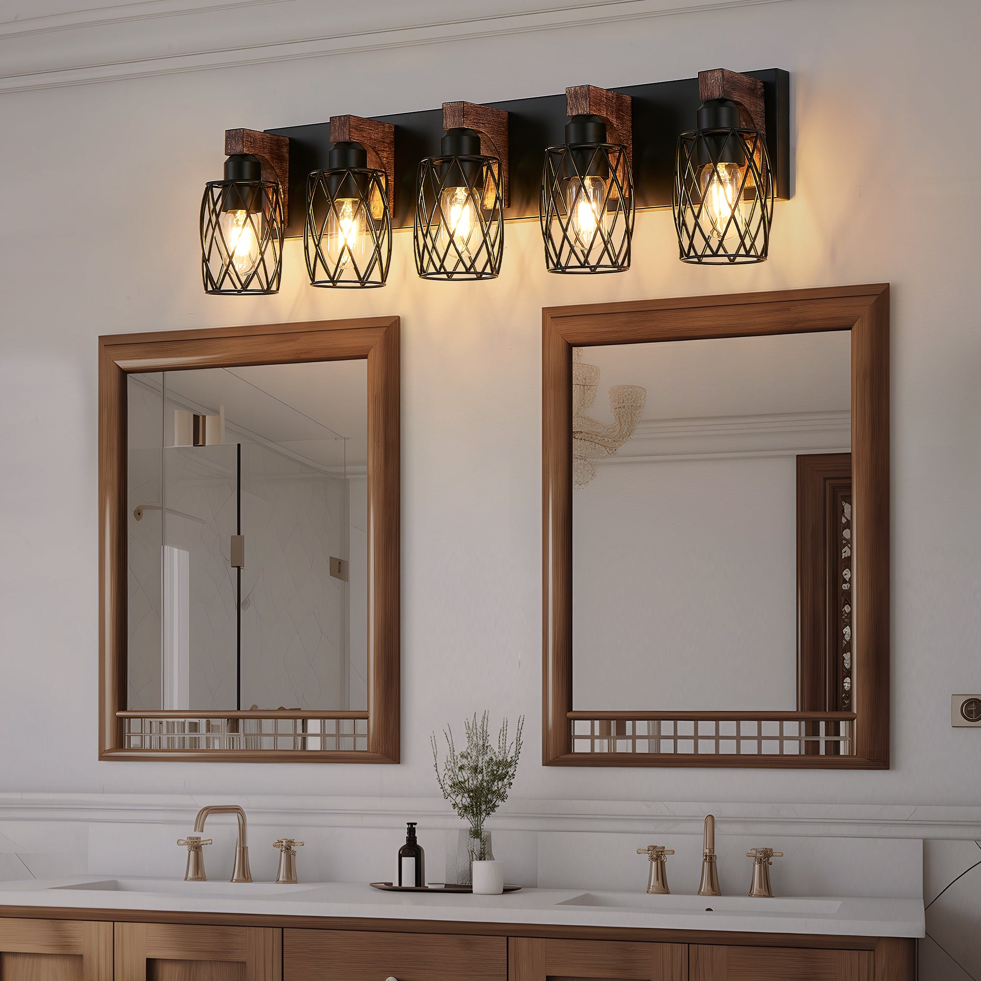 31 Industrial Vintage 5-Light Wall Sconce - Black Cage Wall Lighting F