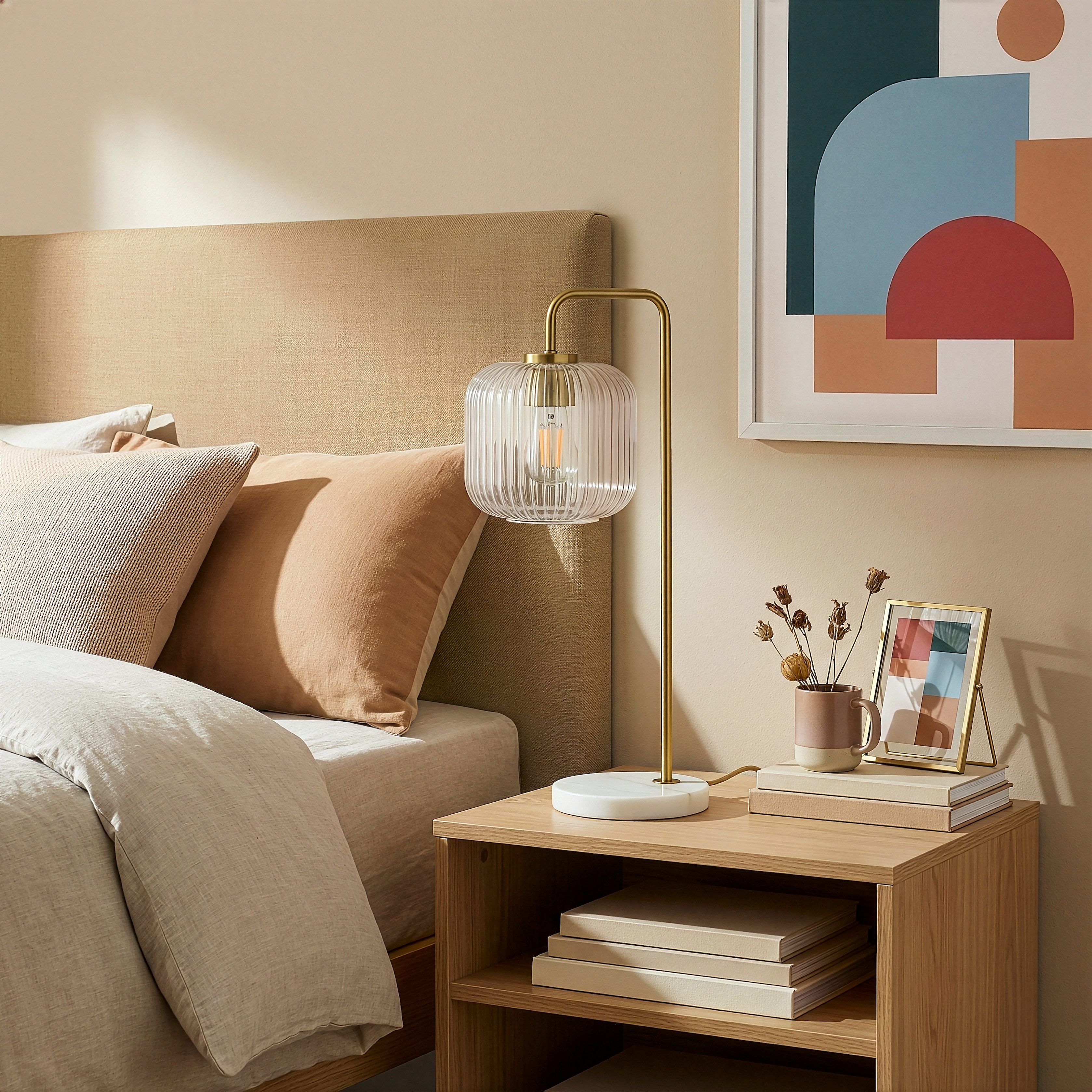 Haven Clear Glass Table Lamp With Gold Brush Metal And Marble Base