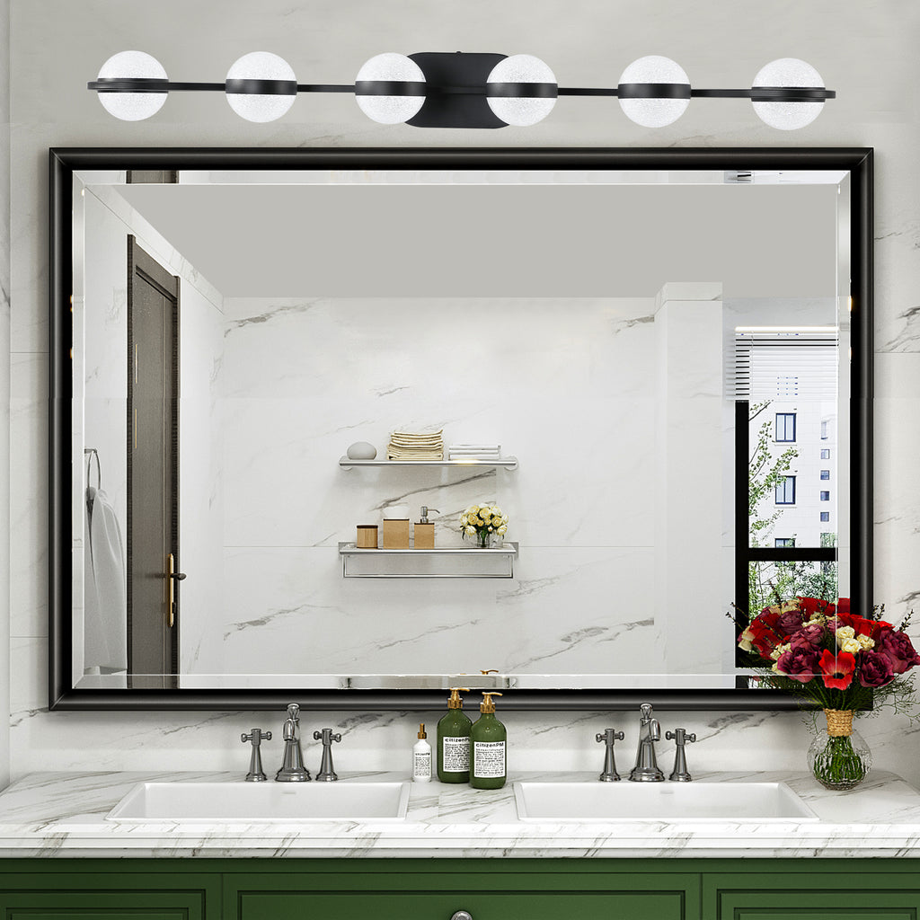 43in Black Minimalist LED Bathroom Vanity Light With Crystal Sand Acry