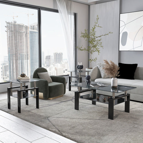 Square Tempered Glass Coffee Table Set | Lift-Top Design