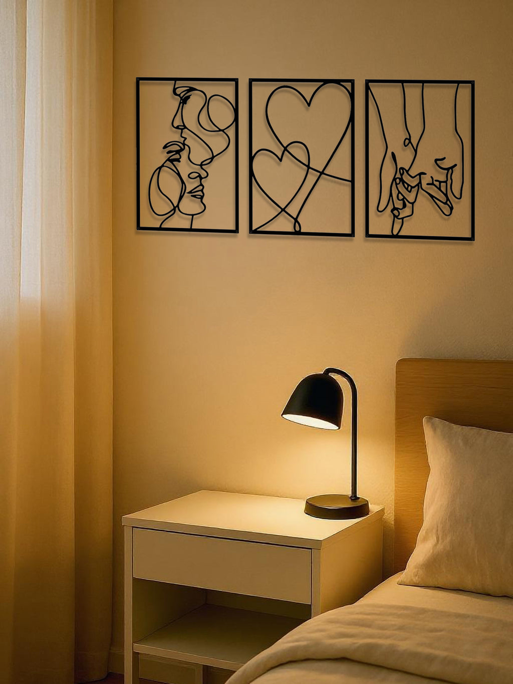 3 Piece Romantic Metal Wall Art Set Minimalist Couple Silhouette For L
