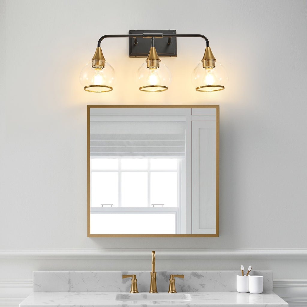 23 Modern 3-Light Vanity Wall Sconce - Black And Gold Bathroom Light F