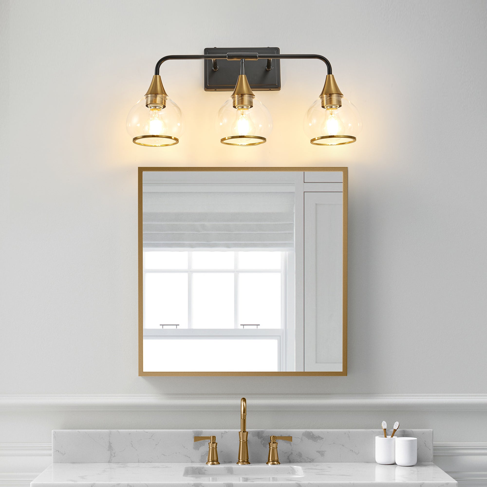 23 Modern 3-Light Vanity Wall Sconce - Black And Gold Bathroom Light F
