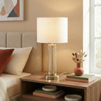 Luna Brushed Nickel Table Lamp With On Off Switch Clear Glass Body Met