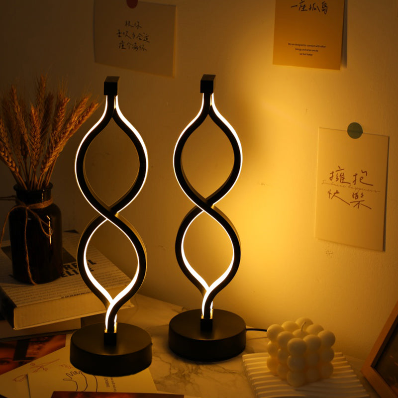 2Pcs Modern Wave-Shaped USB Desk Lamp With 3-Color Dimmable Lighting F