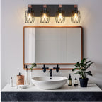 24 Industrial Vintage 4-Light Wall Sconce - Black Cage Wall Lighting F