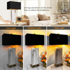 Marble Touch-Control Table Lamp with USB Charging Ports, Black Shade, Set of 2