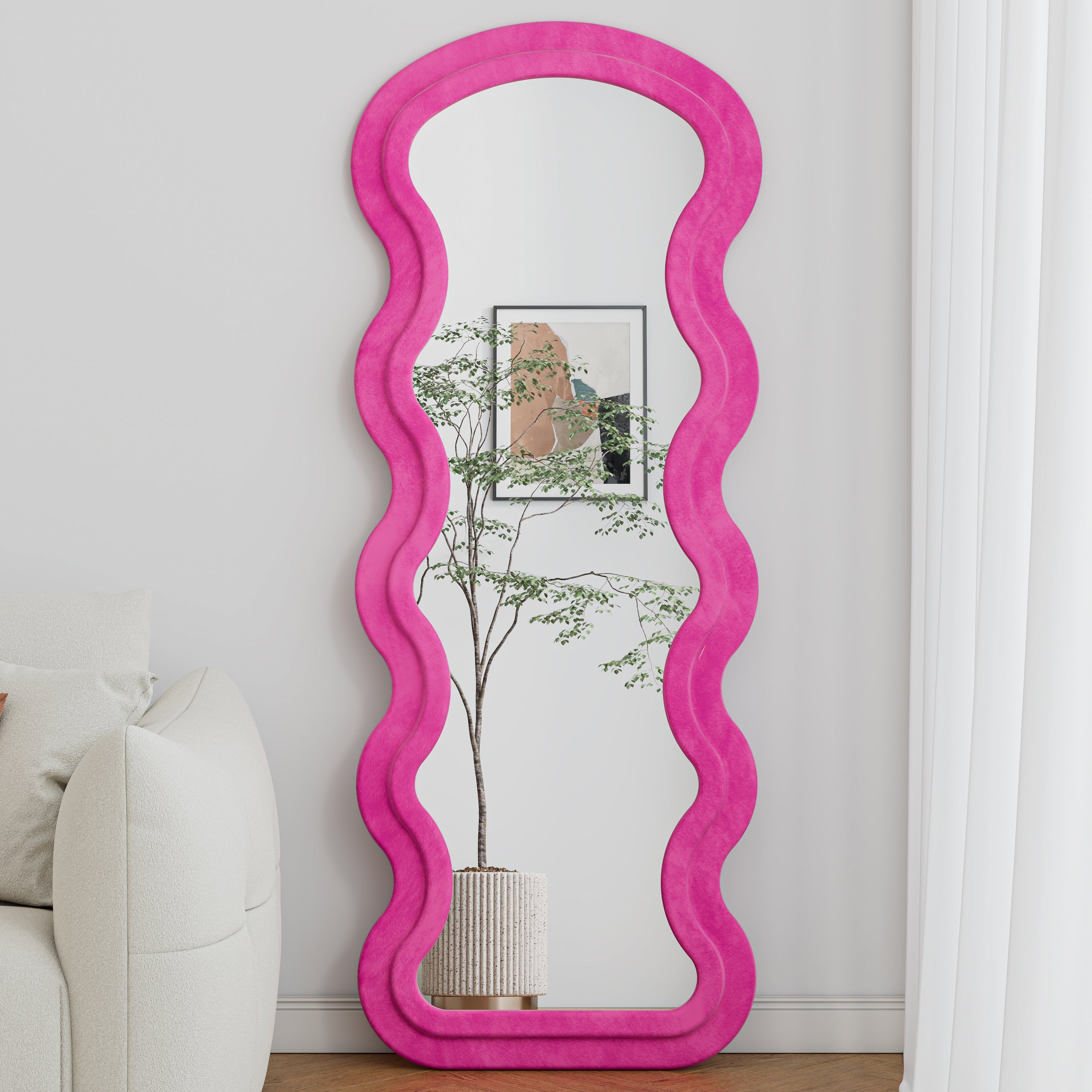 Flannel Full Length Wave Rose Floor Mirror For Bedroom Living Room Han