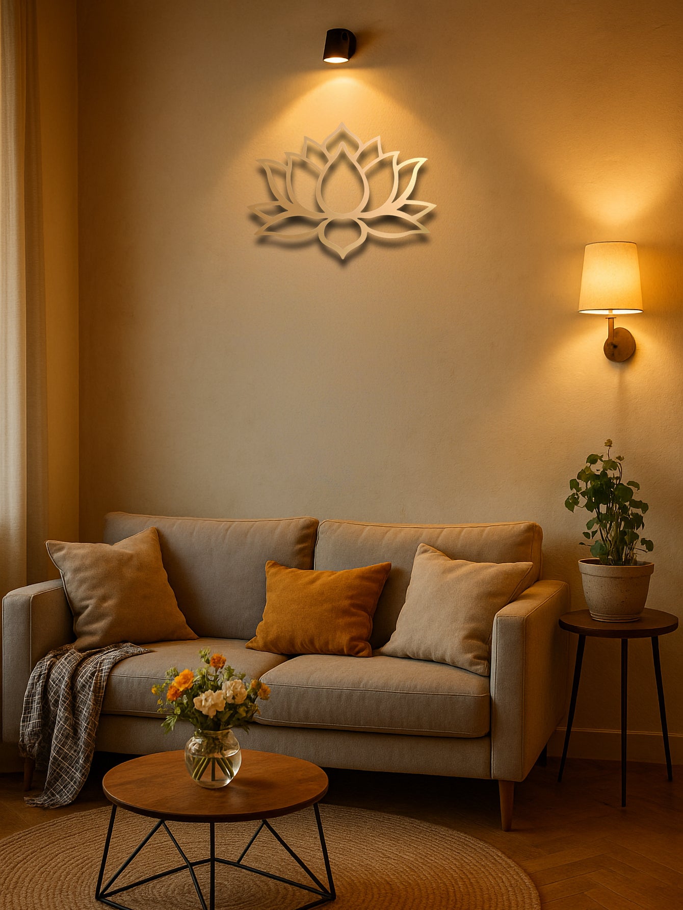 Large Modern Lotus Metal Wall Art - Gorgeous Living Room Decor To Char