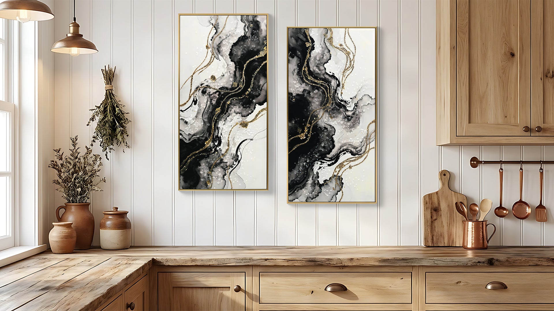 Large Framed Black And White Abstract Wall Art
