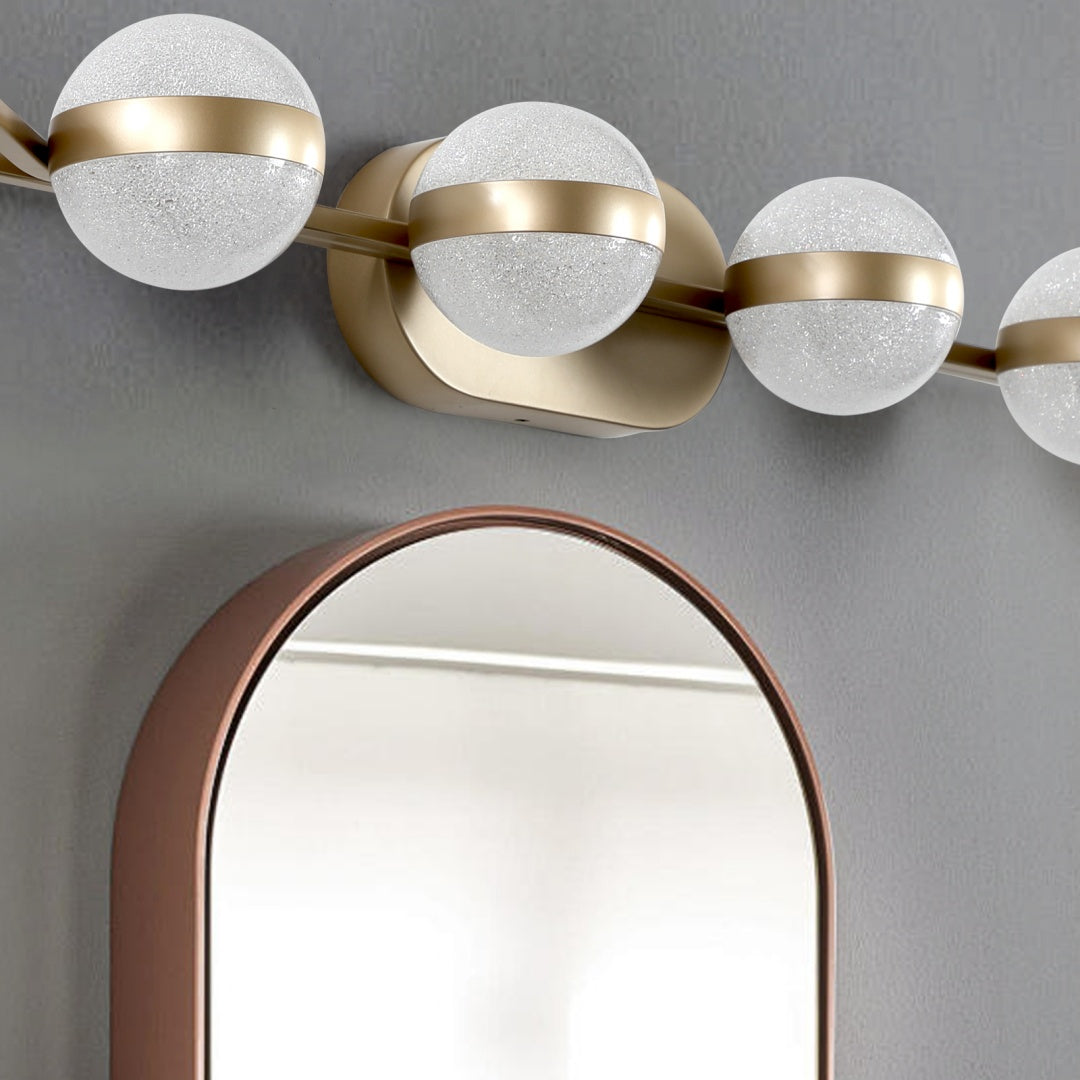 43in Gold Minimalist LED Bathroom Vanity Light With Crystal Sand Acryl