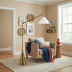 Lisbon Black Floor Lamp With On Off Coned Base Hanging White Fabric Sh