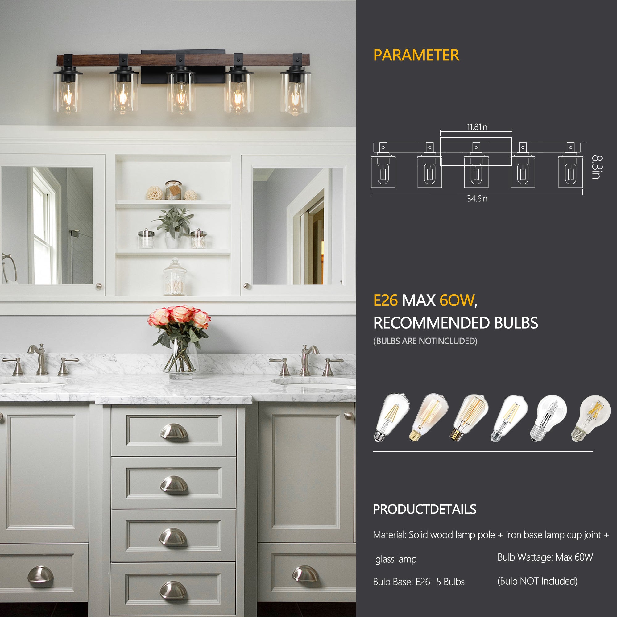 35 Rustic 5-Light Vanity Light