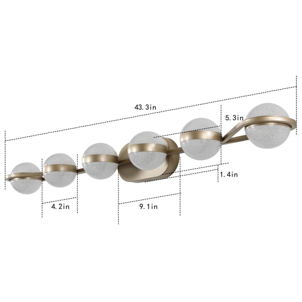 43in Gold Minimalist LED Bathroom Vanity Light With Crystal Sand Acryl