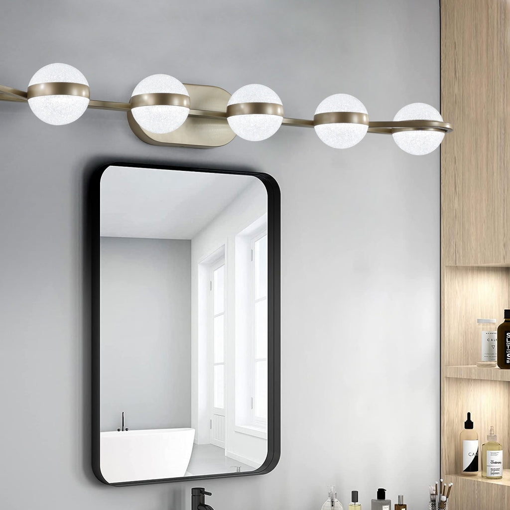 43in Gold Minimalist LED Bathroom Vanity Light With Crystal Sand Acryl