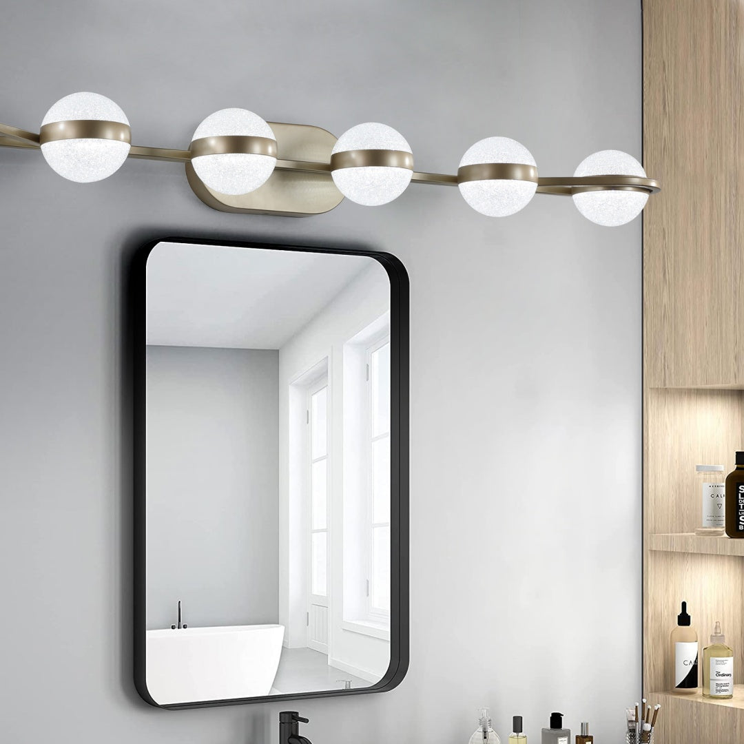 43in Gold Minimalist LED Bathroom Vanity Light With Crystal Sand Acryl