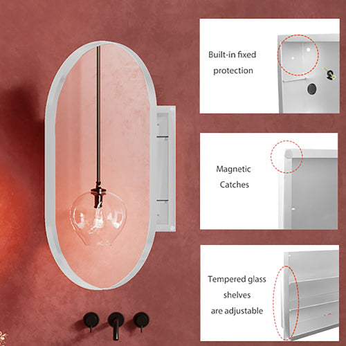 20x34 Inch Oval Recessed Metal Frame Bathroom Wall Cabinet With Mirror