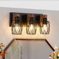 18inch Industrial Vintage 3-Light Wall Sconce - Black Cage Wall Lighti