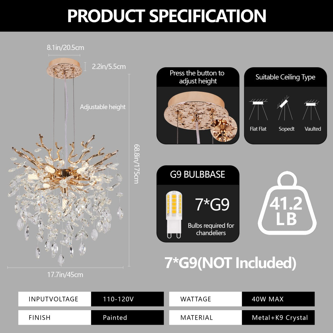 Modern Tree Branch Crystal Chandelier Luxury Gold Crystal Pendant Ligh