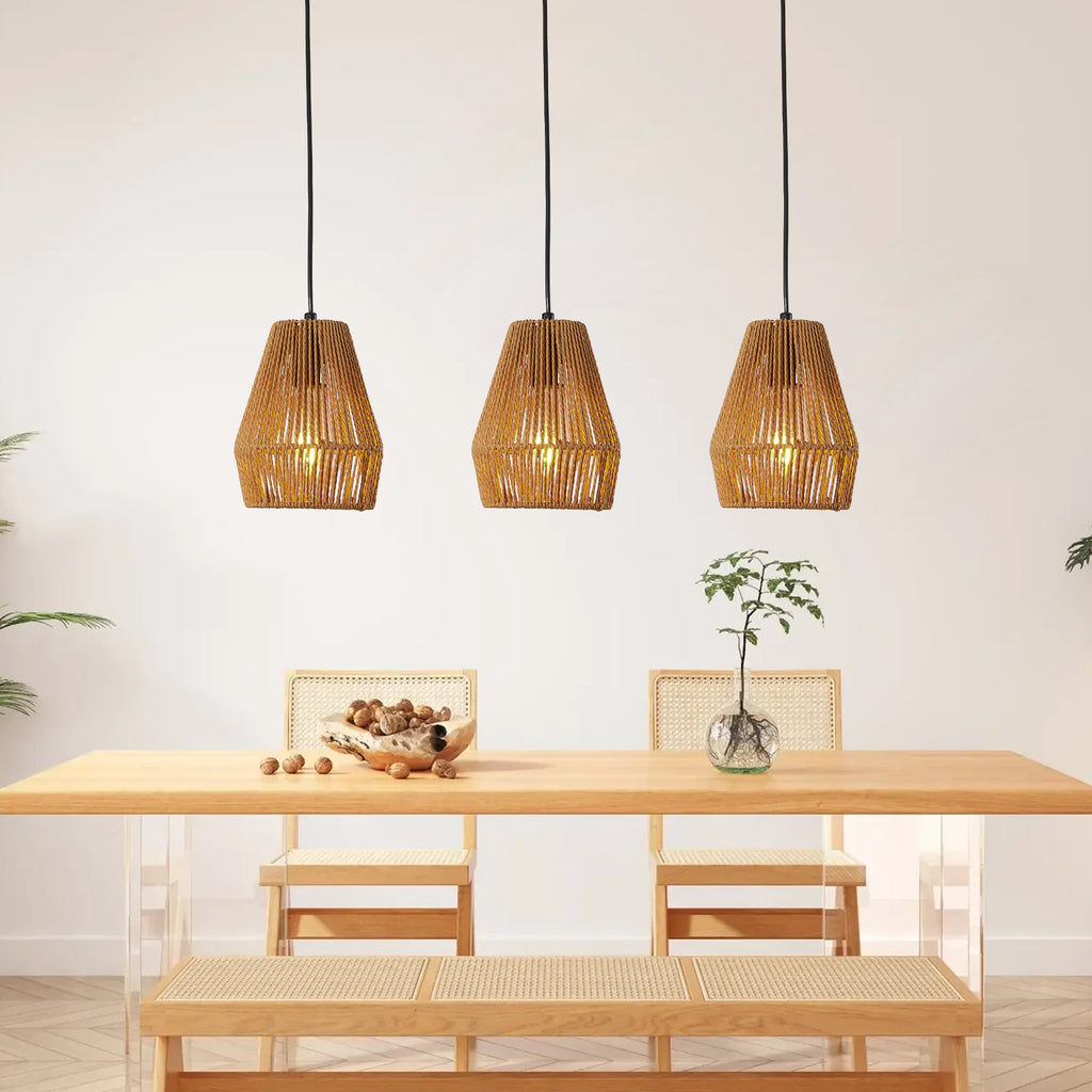 7inch Set Of 3 Rustic Hemp Rope Pendant Light