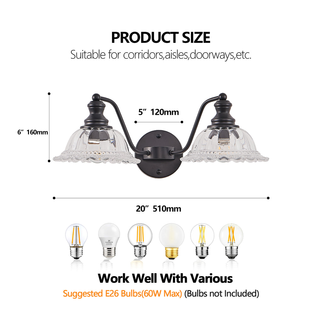 20 Inch 2-Light Vintage Bathroom Wall Sconce -- Elegant Black Metal An
