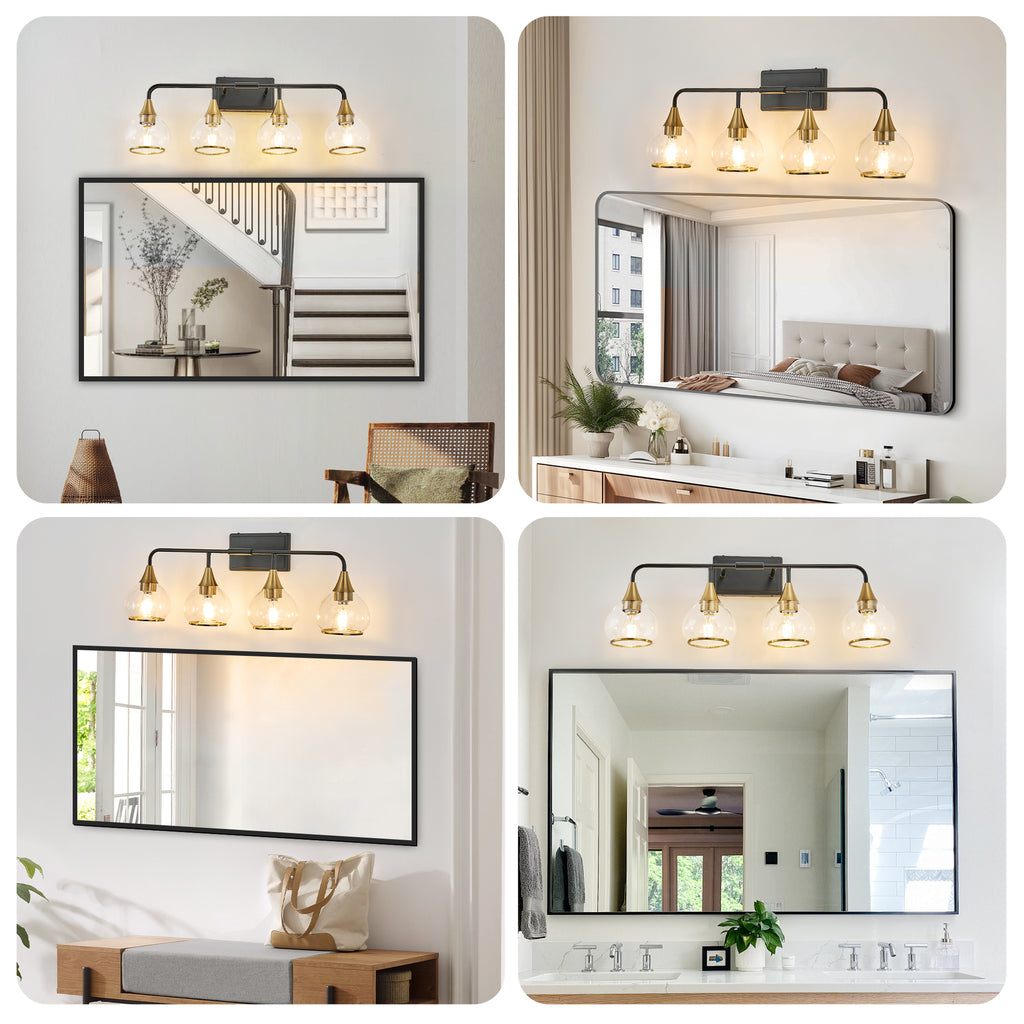 31 Modern 4-Light Vanity Wall Sconce - Black And Gold Bathroom Light F