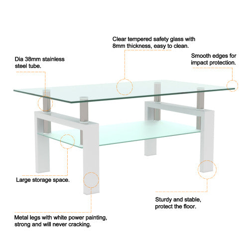 Modern White Glass Coffee Table | Rectangular Design