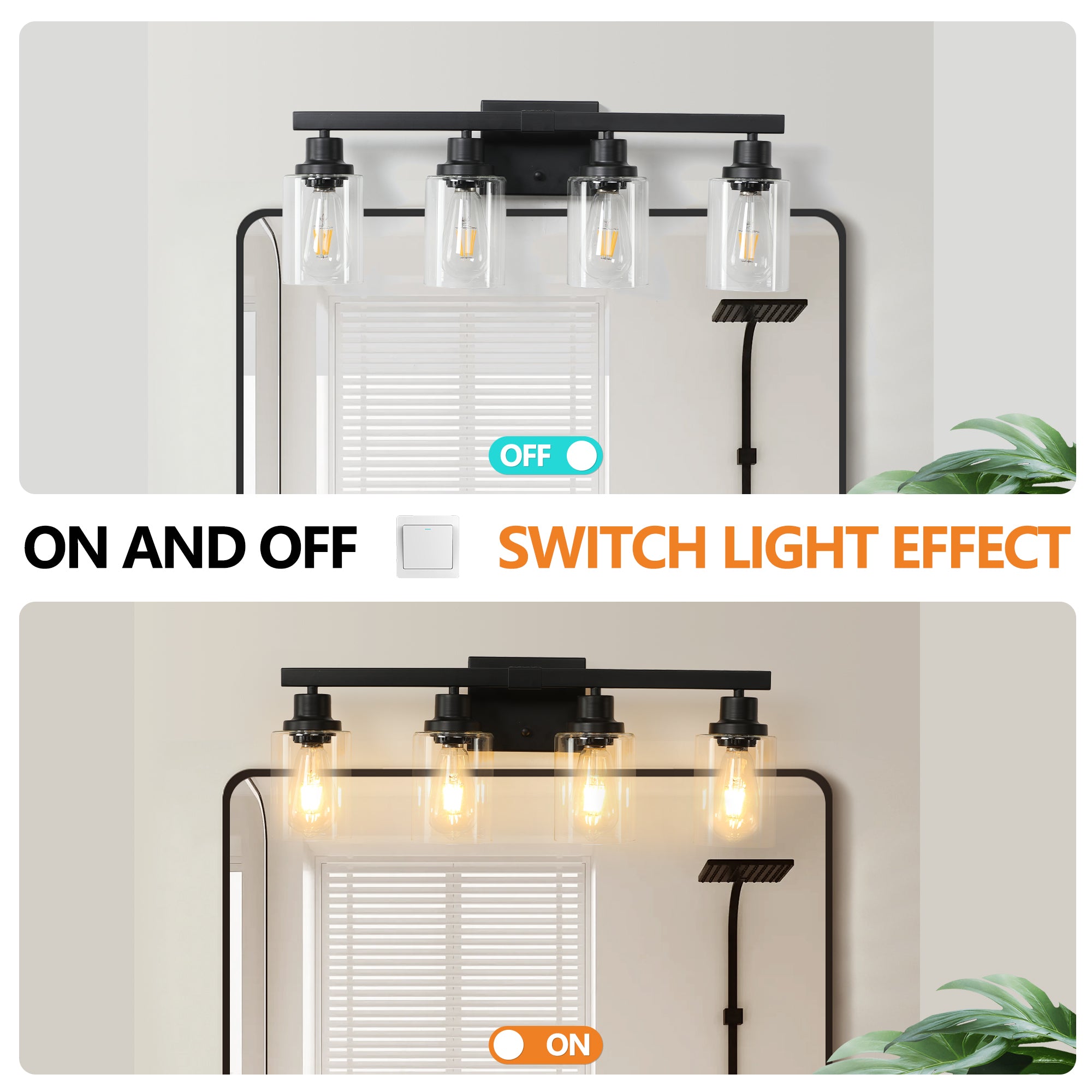 24 Modern Black 4-Light Bathroom Vanity Light Fixture