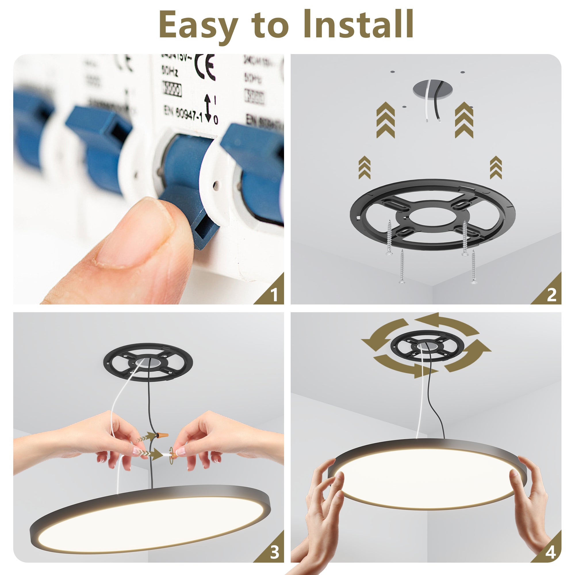 4 PACK Flush Mount LED Ceiling Light Fixture Black
