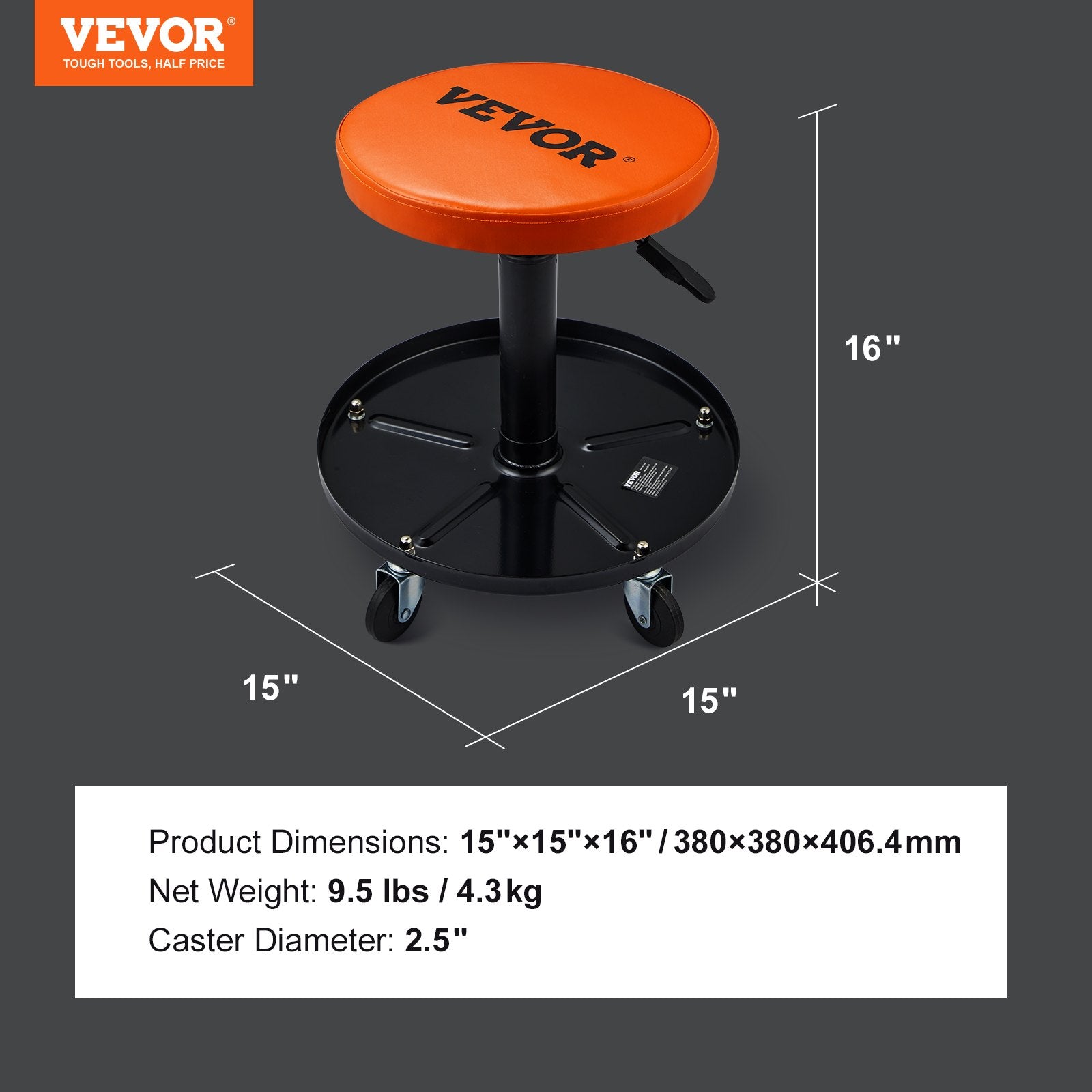VEVOR Adjustable Mechanics Rolling Creeper Seat Stool Tool Tray For Sh
