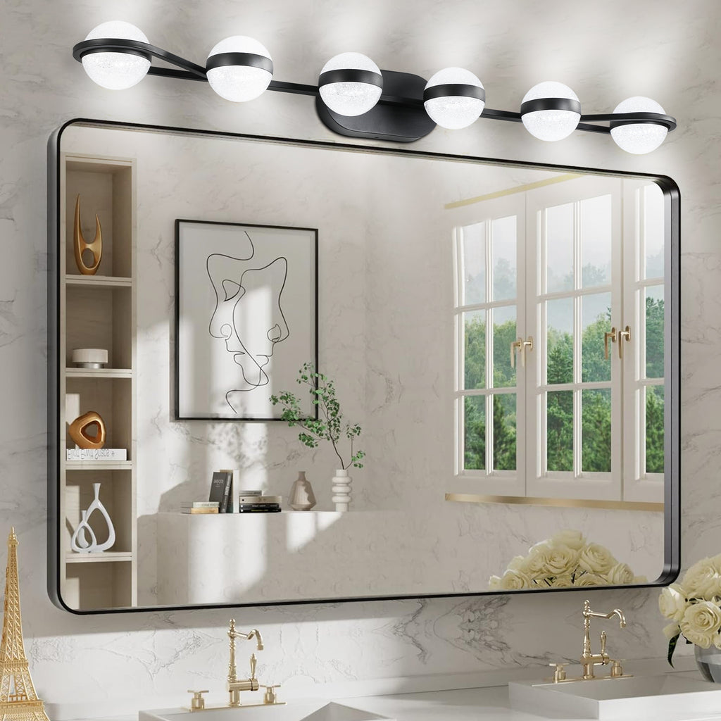 43in Black Minimalist LED Bathroom Vanity Light With Crystal Sand Acry