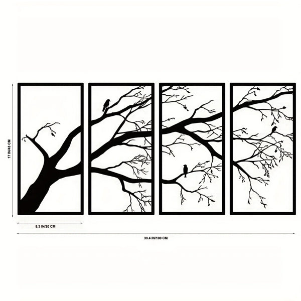 CIFbuy Modern Aluminum Dead Branch And Flying Bird Four-Piece Wall Art