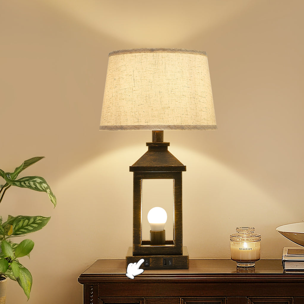 20.5in Black Gold Farmhouse Bedside Table Lamp