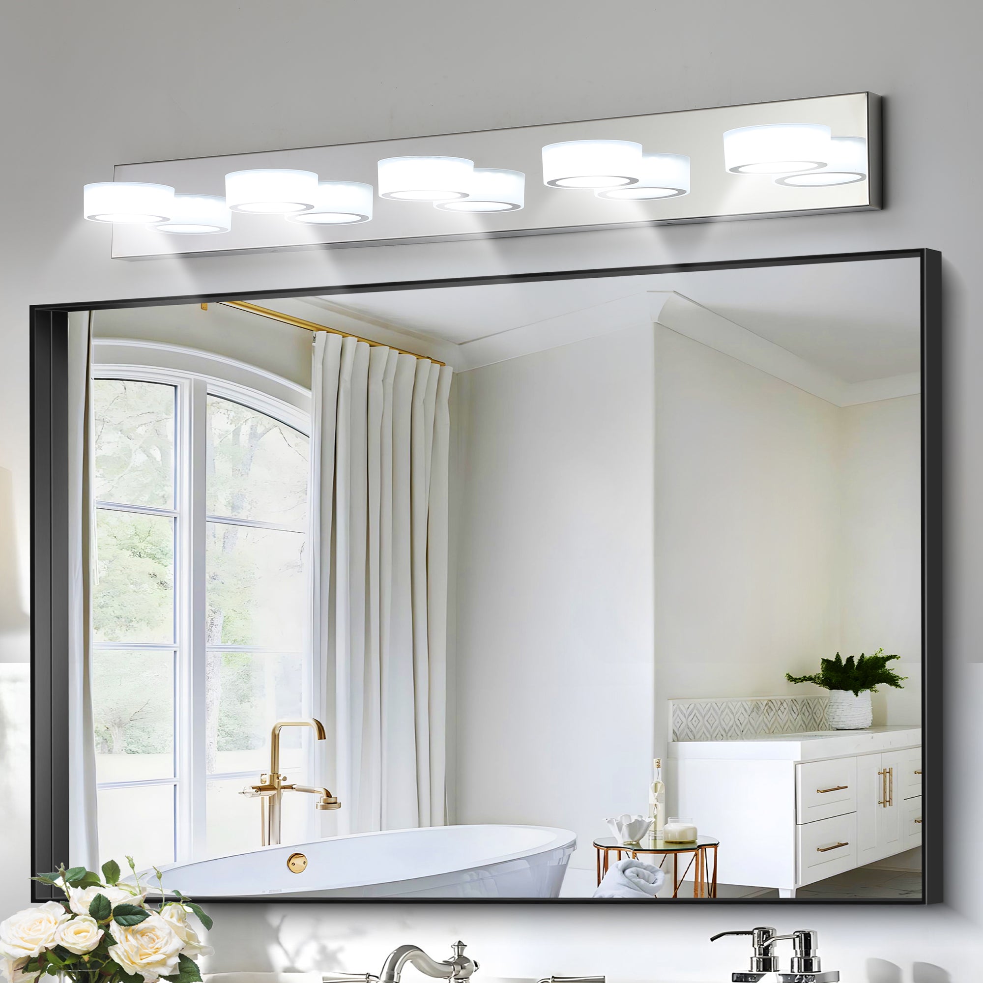 37 Modern 5-Light LED Vanity Light Fixture - Chrome Finish With Acryli