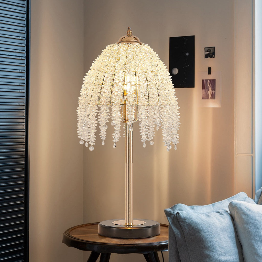 19 H Elegant Crystal Table Lamp Vintage Waterfall Design With Crystal