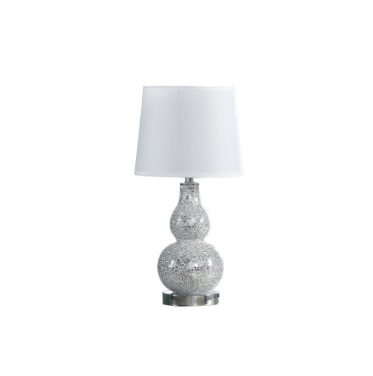 19.5 In Mirror Glass Mosaic Silver Chrome Polyresin Table Lamp
