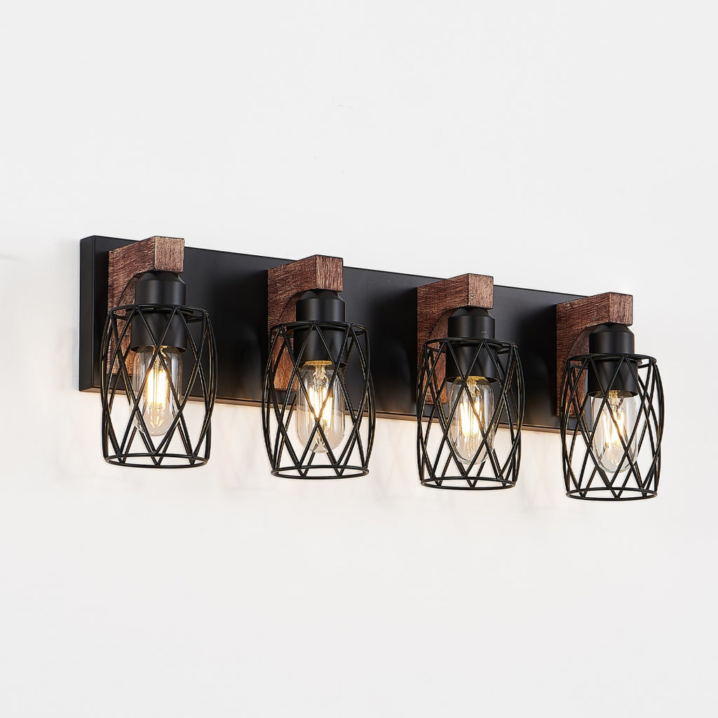 24 Industrial Vintage 4-Light Wall Sconce - Black Cage Wall Lighting F