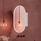 20x34 Inch Oval Recessed Metal Frame Bathroom Wall Cabinet With Mirror