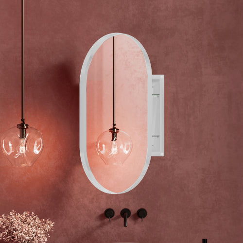 20x34 Inch Oval Recessed Metal Frame Bathroom Wall Cabinet With Mirror