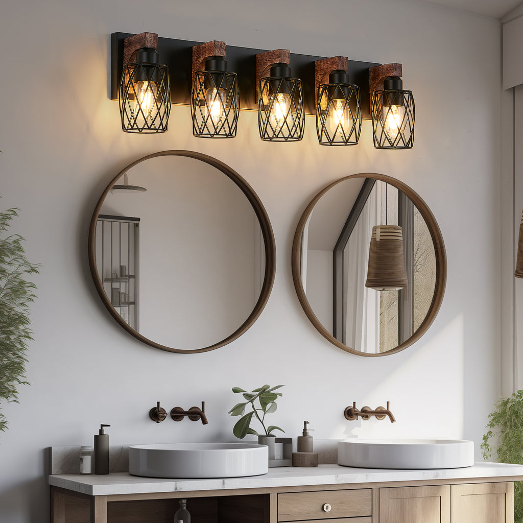 31 Industrial Vintage 5-Light Wall Sconce - Black Cage Wall Lighting F